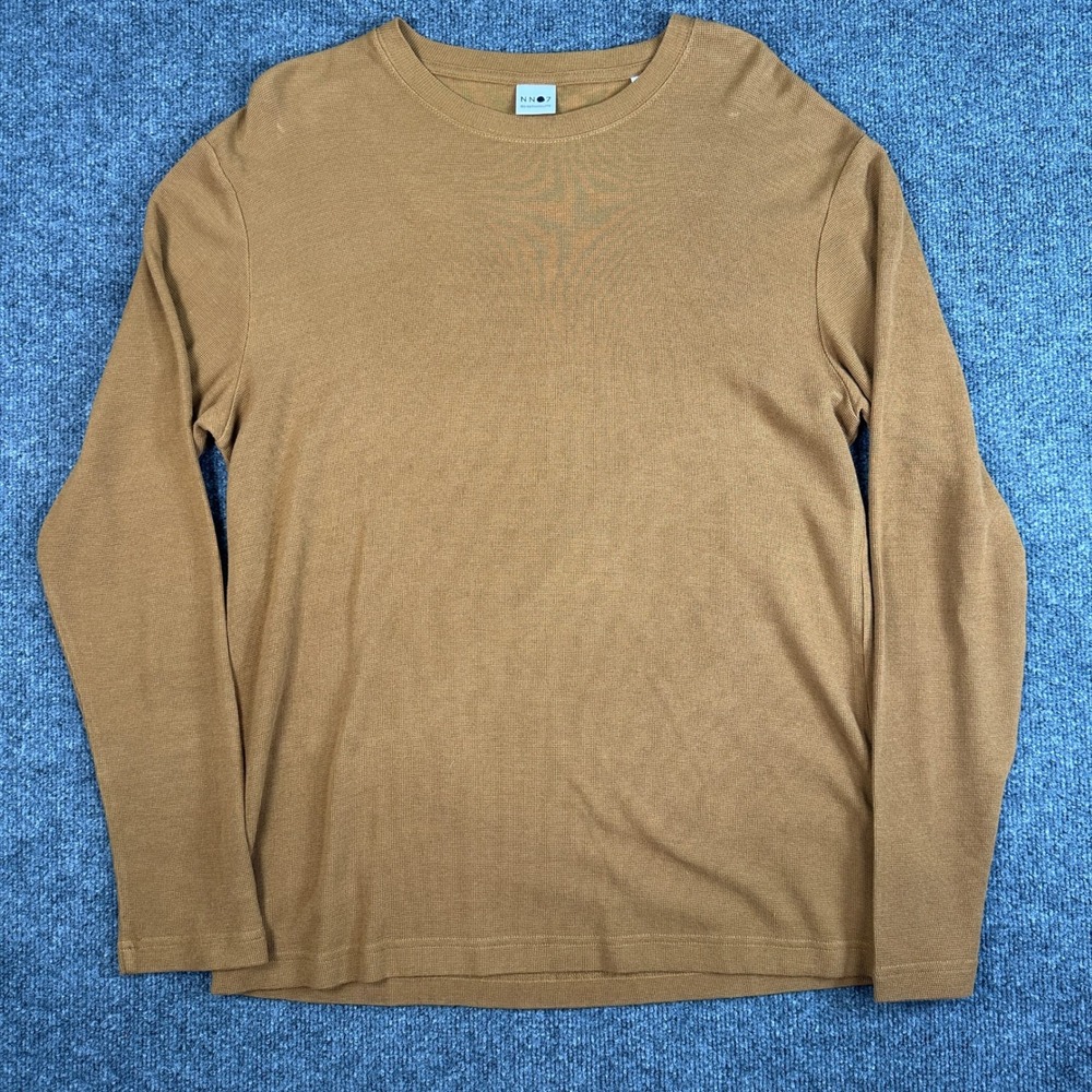 NN07 No Nationality Kurt LS Waffle Knit Long Sleeve Shirt Brown Men's Size Small